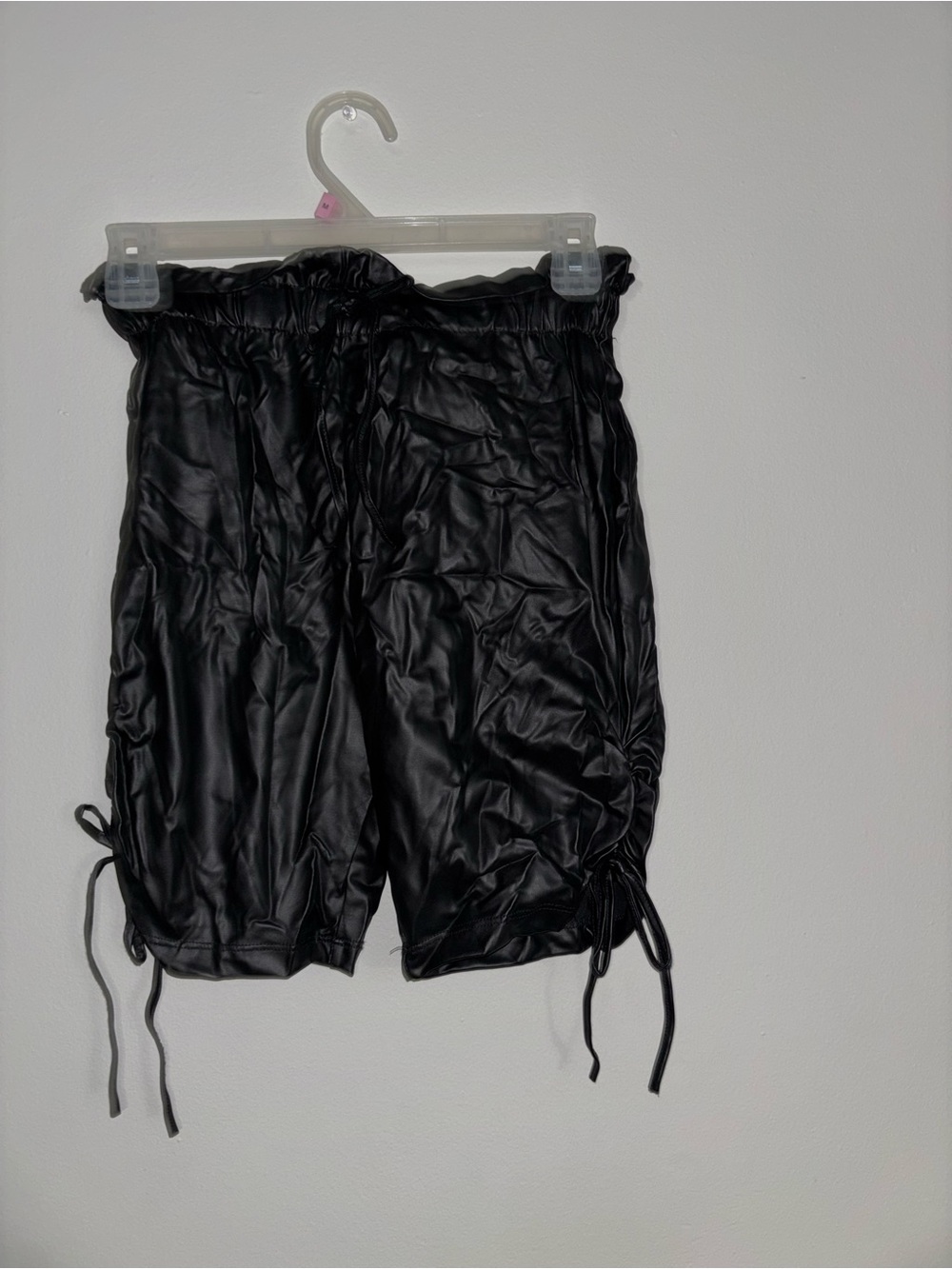 Black Faux Leather Drawstring Shorts